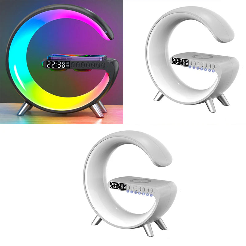 Eclipse G Shaped LED Lamp Bluetooth Speaker With Wireless Charger Lamp