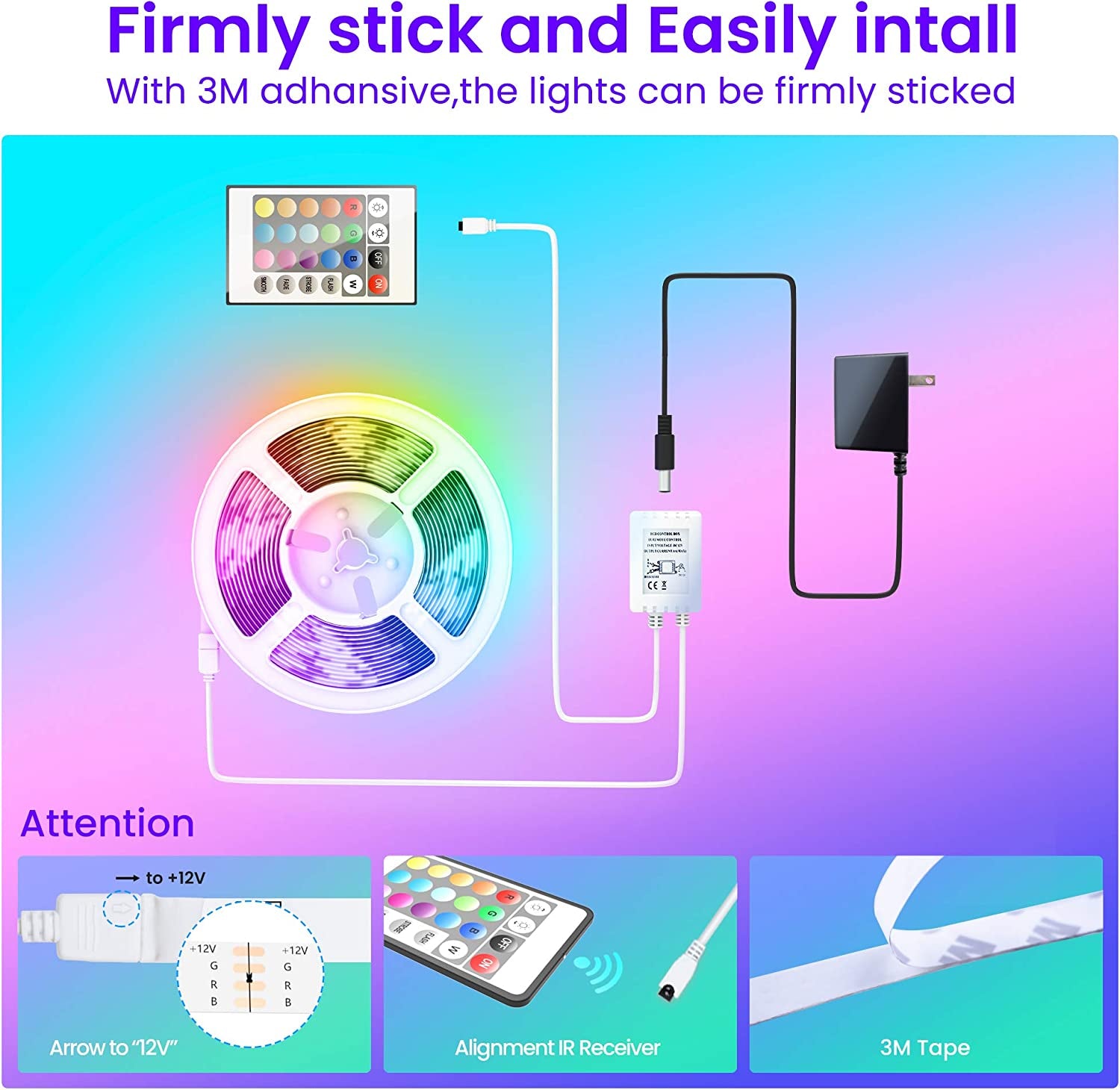 Eclipse LED Light Strips 50 FT LED Strip Lights,Bluetooth or Bedroom, Color Changing Light Strip with Music Sync, Phone Controller and IR Remote(App+Remote +Mic)