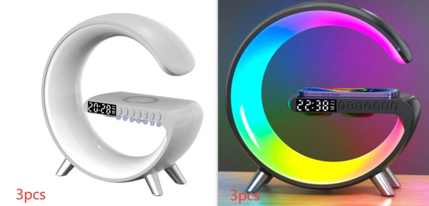 Eclipse G Shaped LED Lamp Bluetooth Speaker With Wireless Charger Lamp