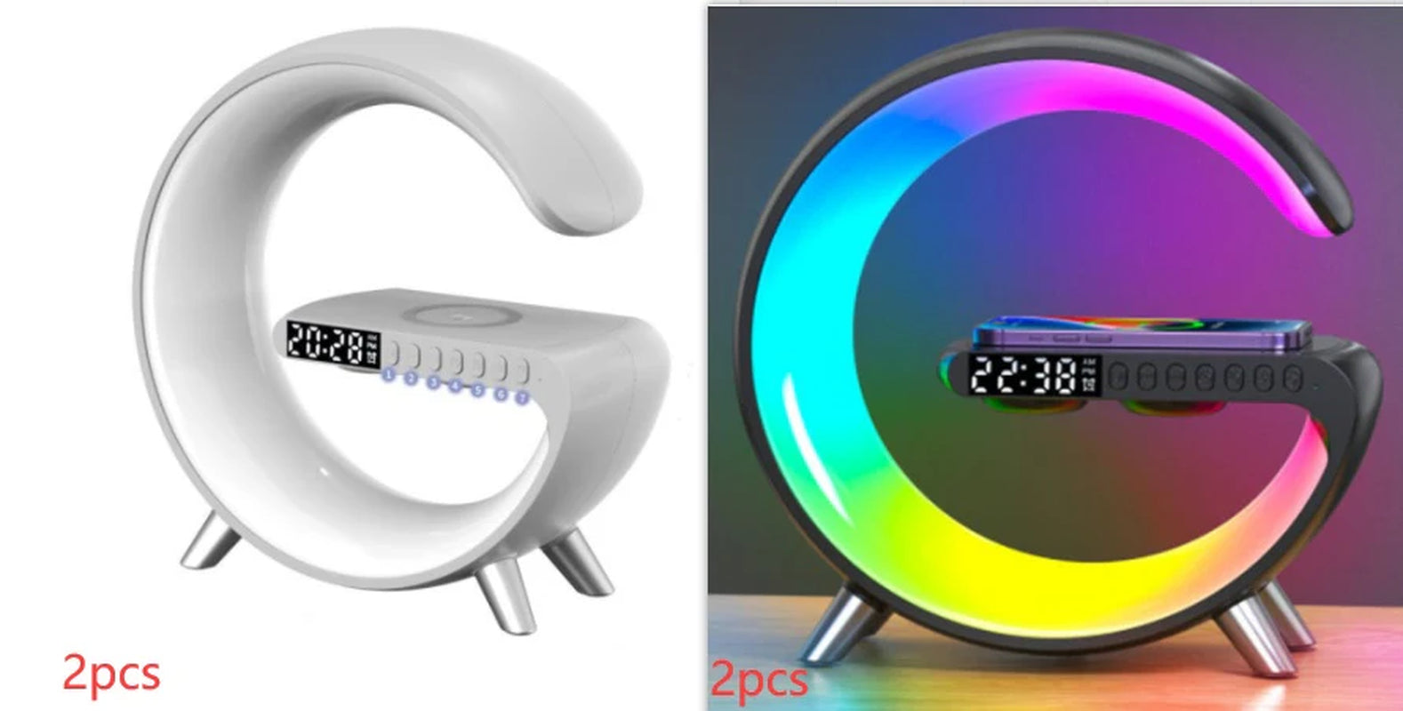 Eclipse G Shaped LED Lamp Bluetooth Speaker With Wireless Charger Lamp