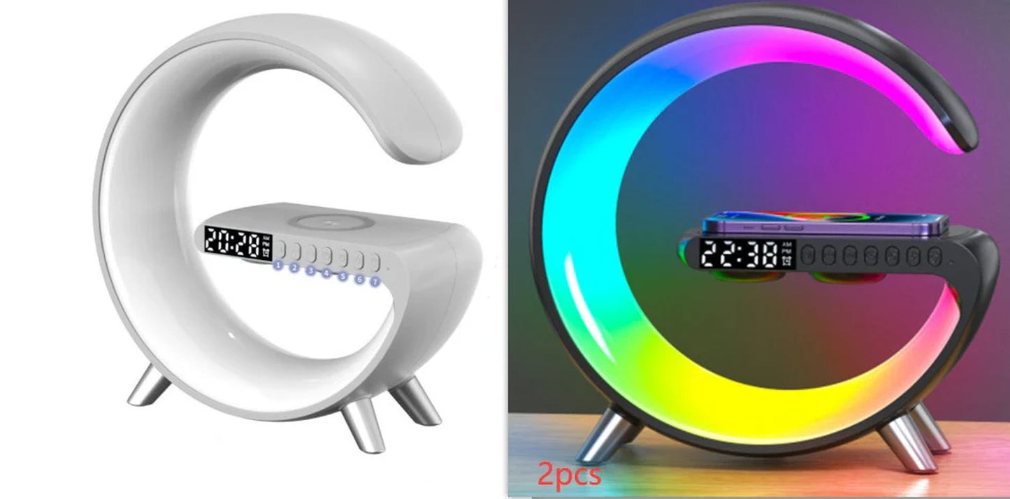 Eclipse G Shaped LED Lamp Bluetooth Speaker With Wireless Charger Lamp