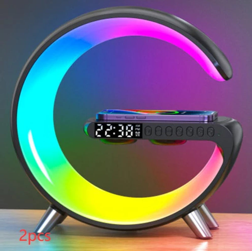 Eclipse G Shaped LED Lamp Bluetooth Speaker With Wireless Charger Lamp