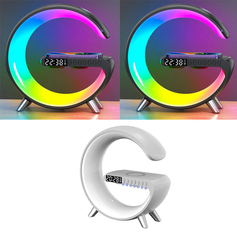 Eclipse G Shaped LED Lamp Bluetooth Speaker With Wireless Charger Lamp