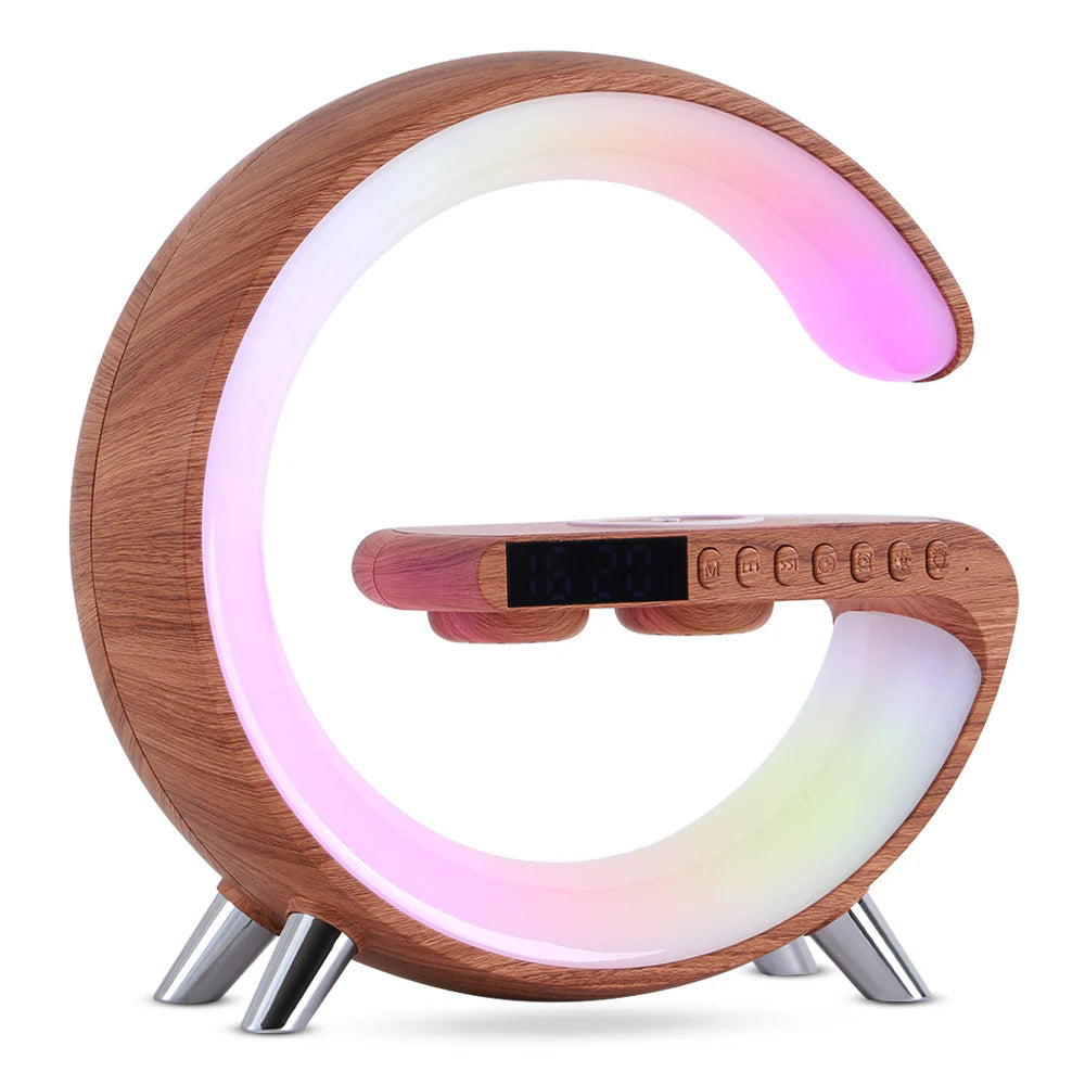 Eclipse G Shaped LED Lamp Bluetooth Speaker With Wireless Charger Lamp