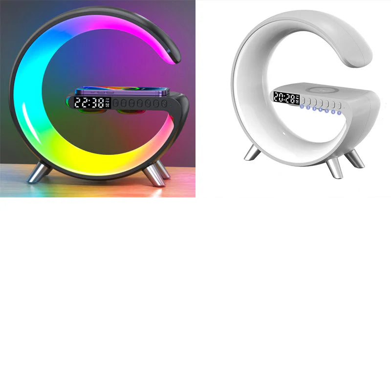 Eclipse G Shaped LED Lamp Bluetooth Speaker With Wireless Charger Lamp