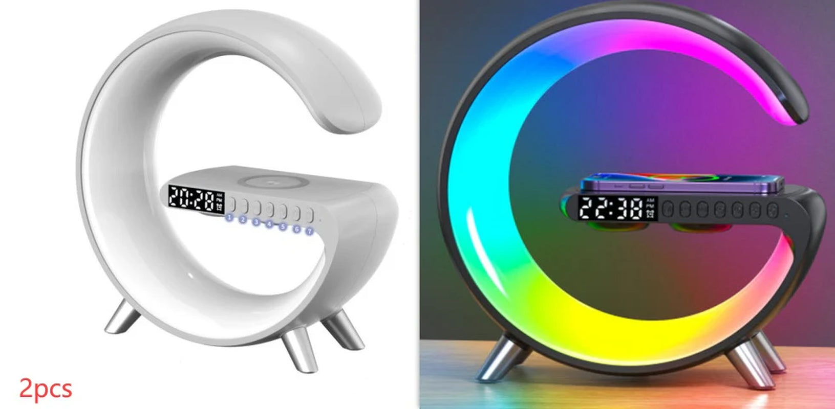 Eclipse G Shaped LED Lamp Bluetooth Speaker With Wireless Charger Lamp